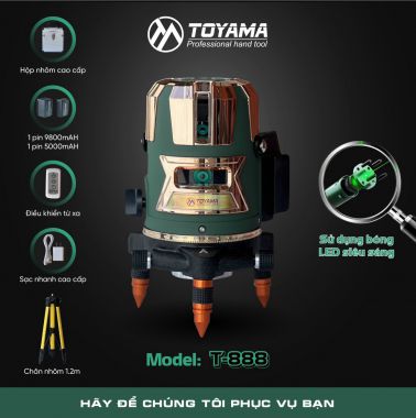 Máy cân mực laser 5 tia TOYAMA - T-888 sử dụng pin 3.7V máy chính hãng bảo hành 6 tháng